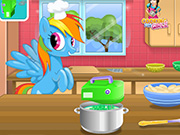 Rainbow Dash Cooking M and M Cake